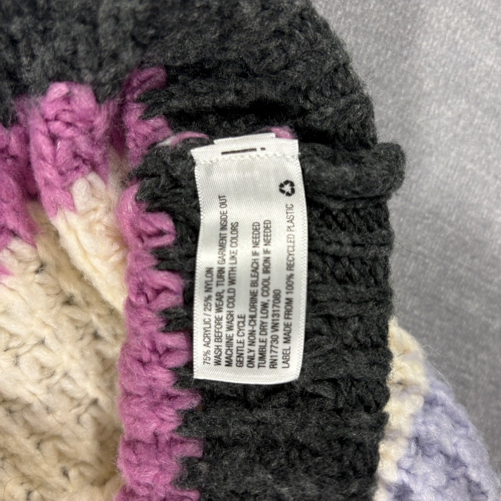 Cat & Jack Toddler 3T Waffle Knit Striped Colorblock Sweater Grey Purple Cream - Picture 4 of 7